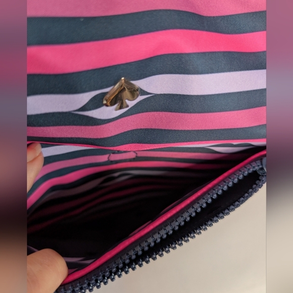 Kate Spade Jae Nylon Pink Striped Patrice Lip Weekender Duffel Bag Like New - Picture 6 of 13